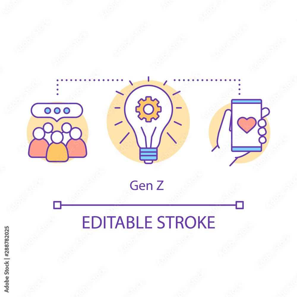 Gen Z concept icon. Popular blog. Publication, likes and comments. Prominent post on social media. Mobile communication idea thin line illustration. Vector isolated outline drawing. Editable stroke Gen Z concept icon. Popular blog. Publication, likes and comments. Prominent post on social media. Mobile communication idea thin line illustration. Vector isolated outline drawing. Editable stroke