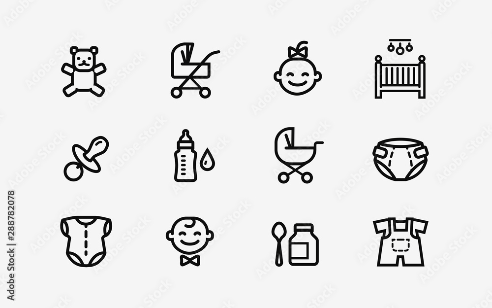Baby products icon set. Childhood, child symbol. Vector illustration Baby products icon set. Childhood, child symbol. Vector illustration