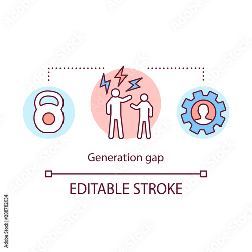 Generation gap concept icon. Conflict management. Settlement of disputes. Domestic discussion. Family quarrel idea thin line illustration. Vector isolated outline drawing. Editable stroke