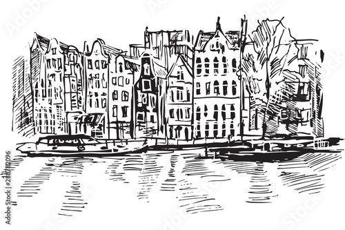 Rysynek ręcznie rysowany. Kanał w Amsterdamie