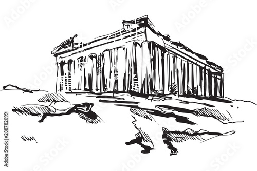 Rysynek ręcznie rysowany. Akropol w Atenach