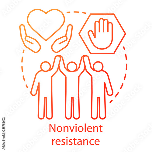 Nonviolent resistance concept icon. Peaceful political protest, public rally, pacifism movement idea thin line illustration. Protesters, activists holding hands vector isolated outline drawing