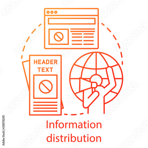 Information distribution concept icon. Nonviolent resistance, propaganda spread idea thin line illustration. Activist with megaphone, flyers and online news vector isolated outline drawing