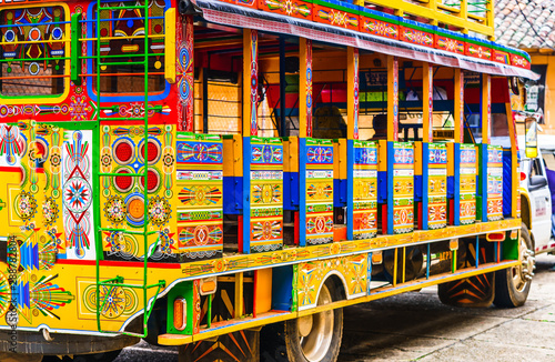 Typical colorful chicken bus near Jerico Antioquia, Colombia, South America photo