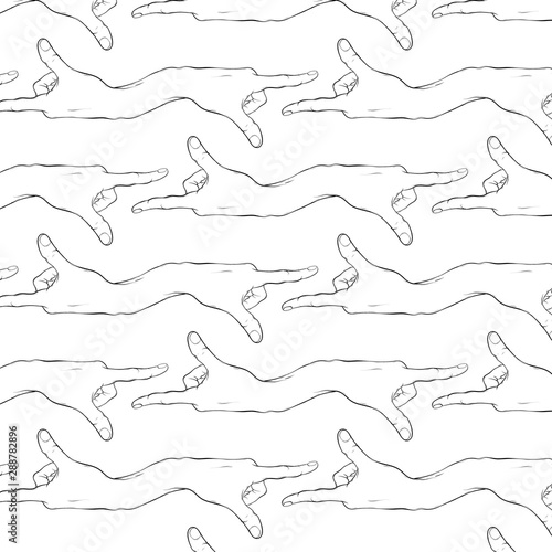 Vector pattern with hand drawn illustration of surreal hands isolated.