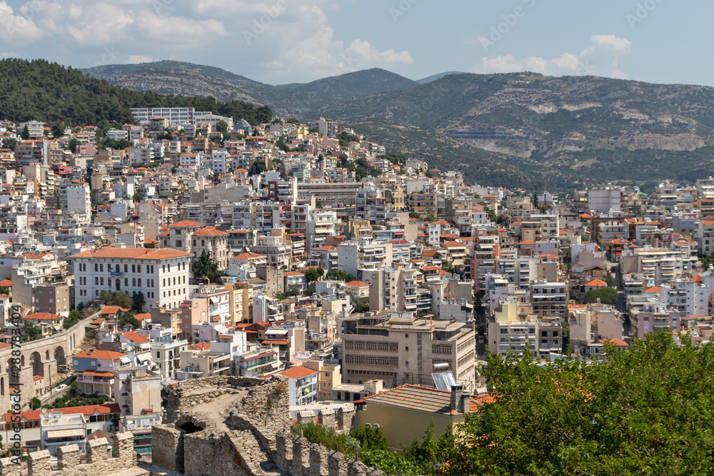 Panorama of city of Kavala from fortress, Greece