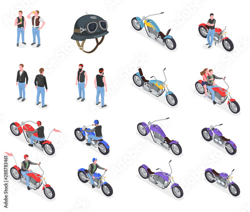 Bikers Isometric Icons Set