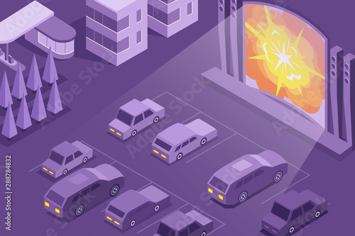 Cinema Open Air Isometric Composition 