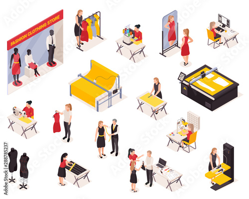 Sewing Factory Isometric Icons Set