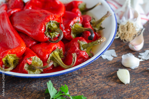  Roasted and Peeled  Red Peppers in a Bowl