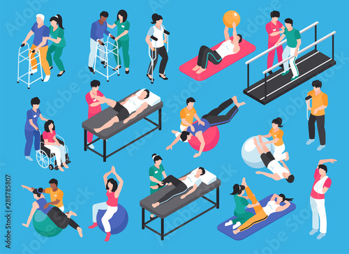 Physiotherapy Isometric Icon Set