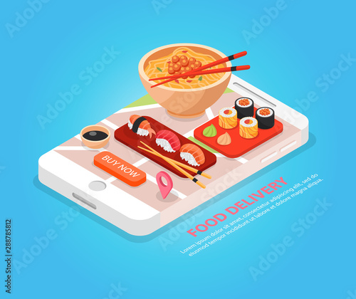 Japan Food Delivery Isometric Composition  