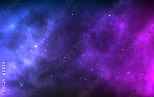 Fototapeta Tło z realistyczną mgławicą i świecącymi gwiazdami. Kolorowy kosmos z gwiezdnym pyłem i mleczną drogą. Galaktyka w magicznym kolorze. Nieskończony wszechświat i gwiaździsta noc. Ilustracji wektorowych