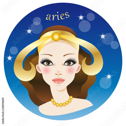 Female face representing aries the zodiac fire sign