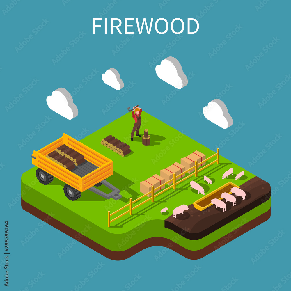 Fototapeta premium Firewood Isometric Composition