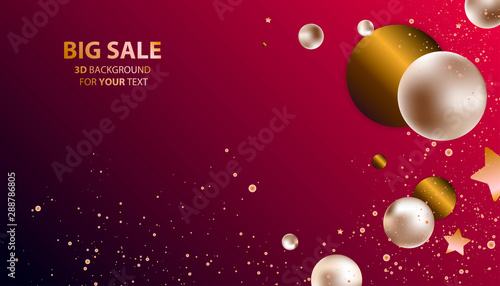 3D Christmas and New Year holiday background vector illustration of Gold volume balls and sweets