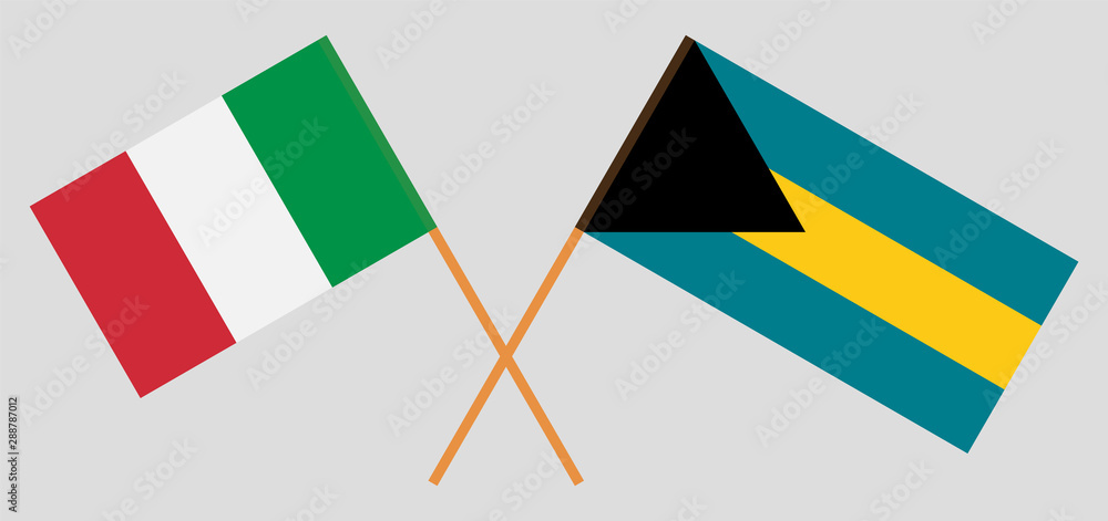 Bahamas and Italy. Crossed Bahamian and Italian flags Bahamas and Italy. Crossed Bahamian and Italian flags