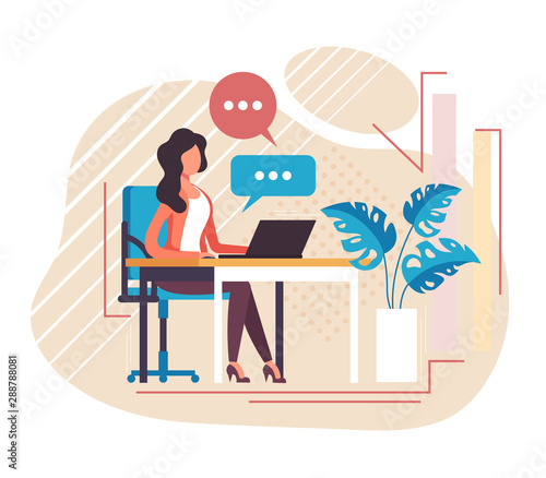 Secretary receptionist office worker character working. Vector flat cartoon graphic design illustration