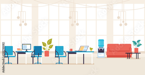 Empty no people bank office concept. Vector flat cartoon graphic design illustration