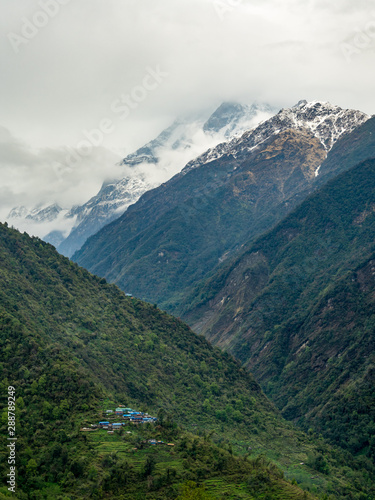 Nepal Village Below Mountain  Annapurna Trek  Machapuchare