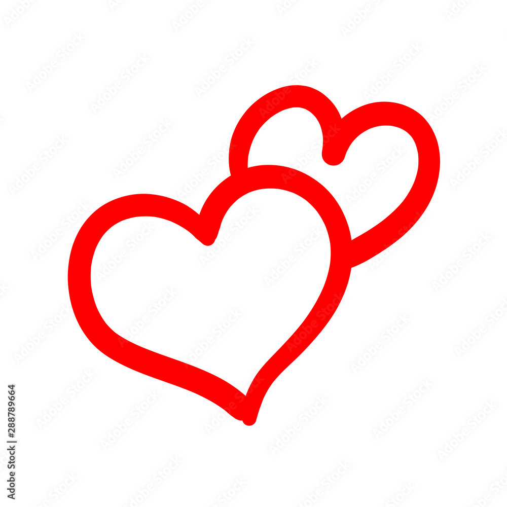 Two lovers hearts. Love symbol. Double heart doodle.