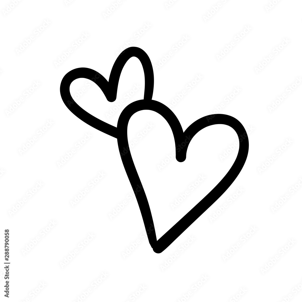 Two lovers hearts. Love symbol. Double heart doodle. Two lovers hearts. Love symbol. Double heart doodle.