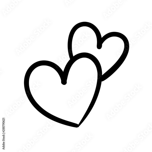 Two lovers hearts. Love symbol. Double heart doodle.