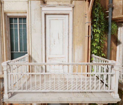 Beautiful house white balcony door climbing plant