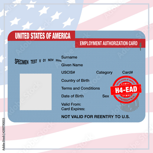 EAD/employment authorization card mockup, for H4 spouses of H1-B visa holders, to work legally in the USA, after approval of PERM AND i-140. Save Jobs USA's civil complaint against DHS to stop H4 visa