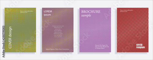Minimalistic cover design templates. Layout set for covers of books  albums  notebooks  reports  magazines. Star  dot halftone gradient effect  flat modern abstract design Geometric mock-up texture