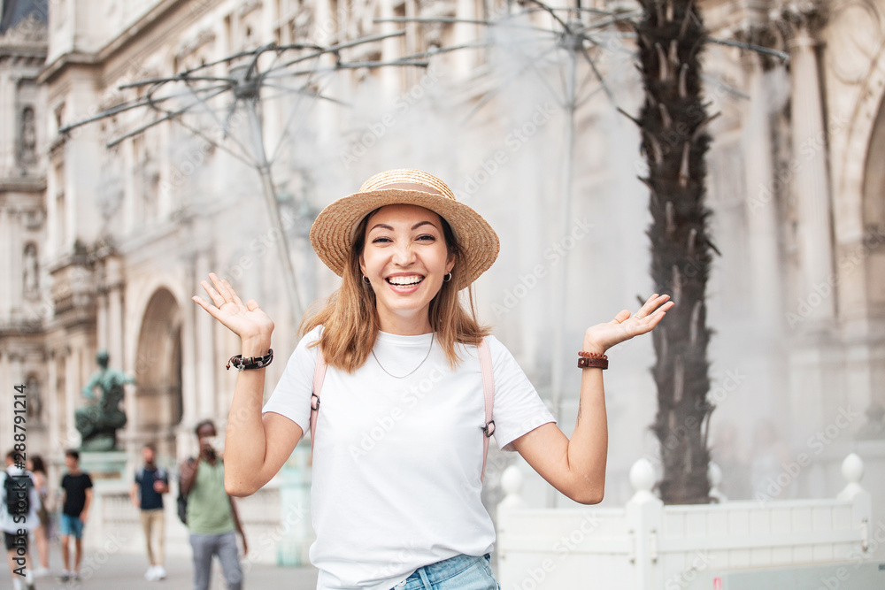 In extreme hot weather in summer in Europe people pass under the fog of humidifiers and enjoy life. Global warming and cool down In extreme hot weather in summer in Europe people pass under the fog of humidifiers and enjoy life. Global warming and cool down