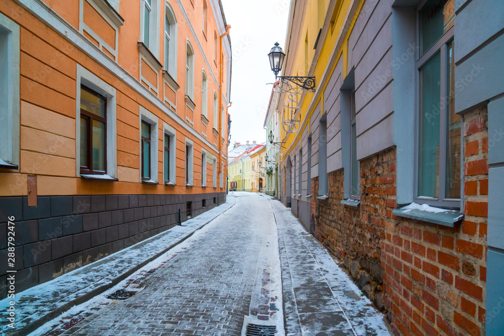 The old streets of Vilnius. New Year in Lietuva.