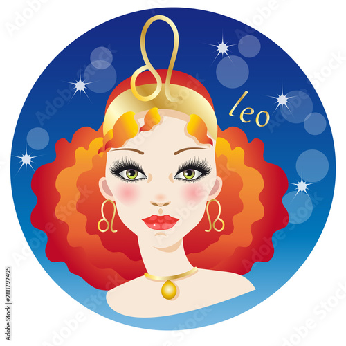 Beautiful female face representing the zodiac fire sign of leo