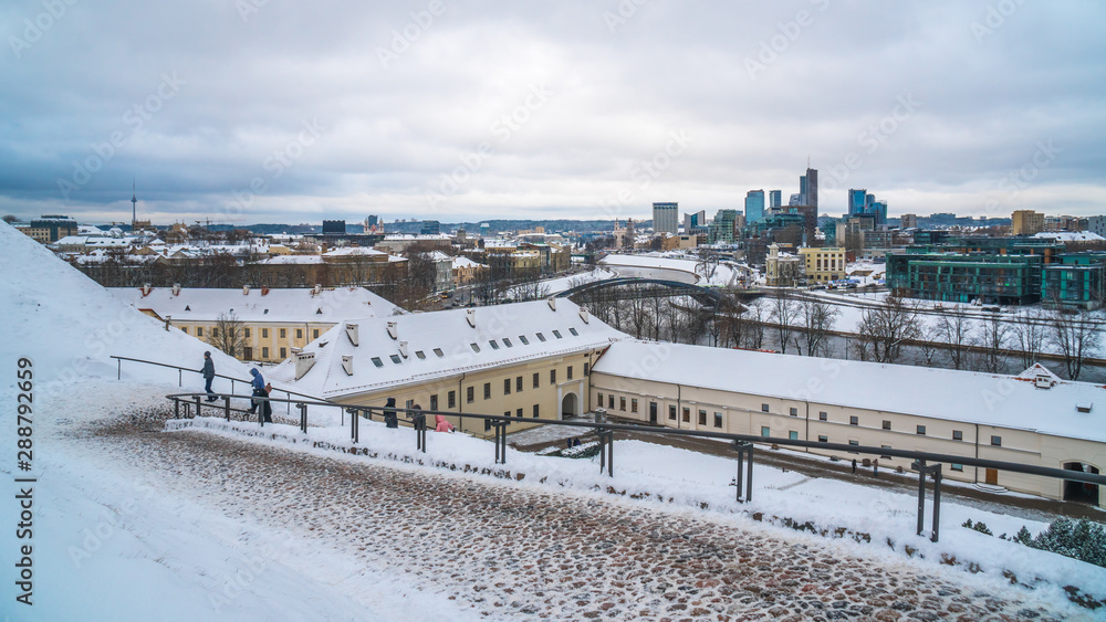 Areal view of modern part of Vilnius in winter. Capital of Lietuva.