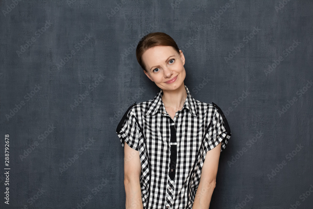 Portrait of cute girl being in good mood and happy Portrait of cute girl being in good mood and happy