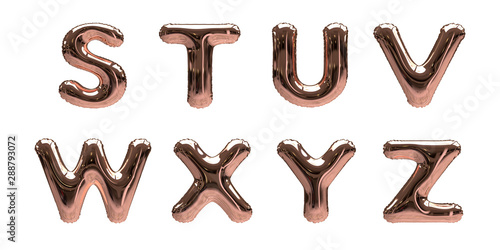 Rose gold Foil Helium Balloon Alphabet Letters S  T  U  V  W  X  Y  Z  isolated on a white background