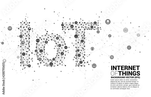 Vector Polygon dot connect line shaped IoT wording . Concept for telecommunication and internet of things.