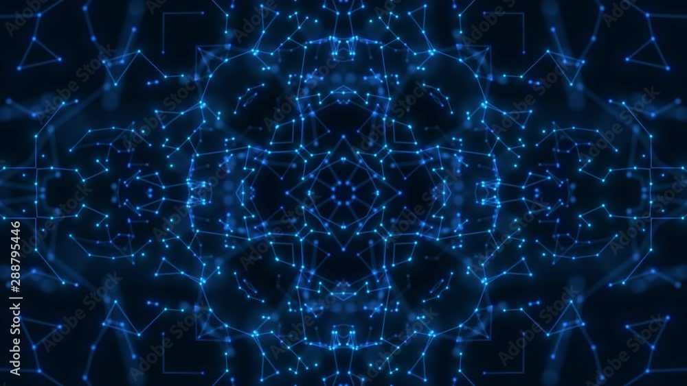 Abstract looping animated background. Seamless symmetric kaleidoscope backdrop from hypnotic rays. VJ style Flowing ornament footage.