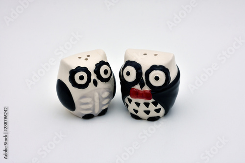 black and white owl salt and pepper shakers