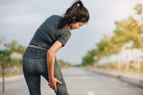 Young woman sport has thigh muscles injury ,Health concept