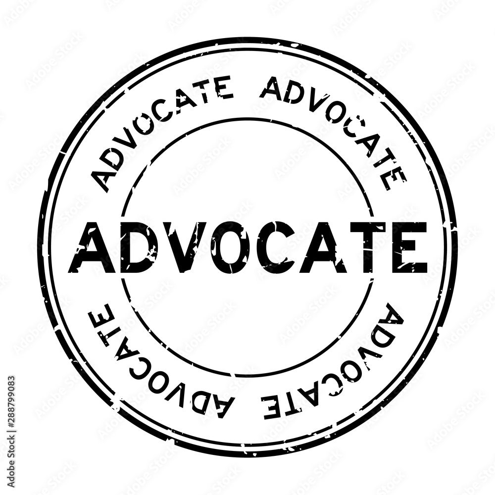 Grunge black advocate word round rubber seal business stamp on white background