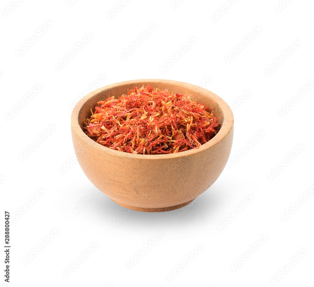 Safflower petals isolated on white background Safflower petals isolated on white background