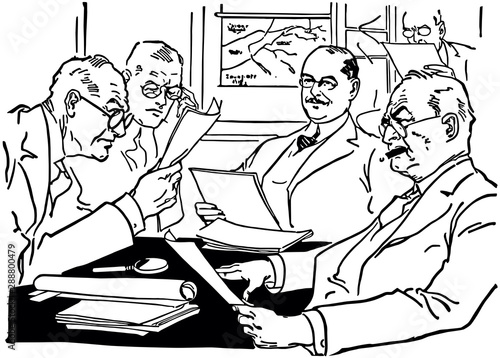 Contract Negotiations - Group of Businessmen Studying Proposal