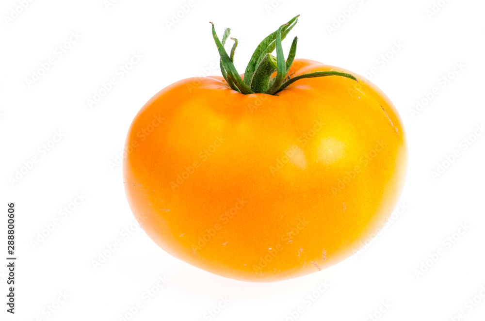 One yellow fresh bio tomato isolated on white background One yellow fresh bio tomato isolated on white background