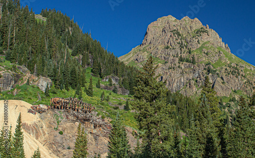 The Old Abandoned Atlas Mine and Stamp Mill on Camp Bird Road, Yankee Boy Basin and Mount Sneffels Wilderness, Ouray, Colorado photo