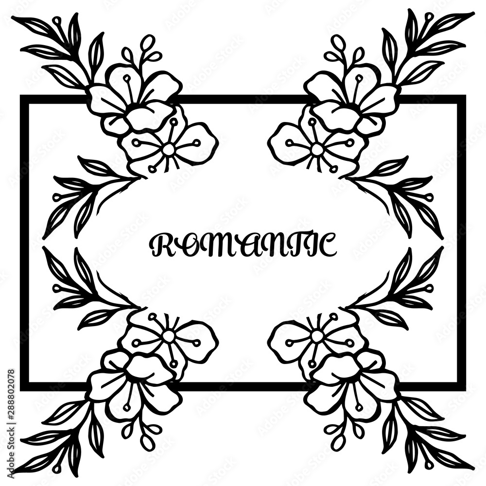 Decorative element leaf floral frame, for ornate of card celebration bride romantic. Vector