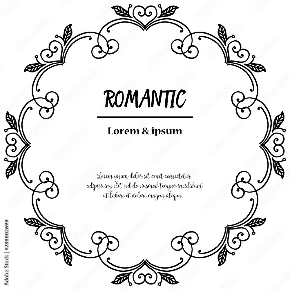 Marriage invitation card romantic, with drawing of leaf floral frame. Vector