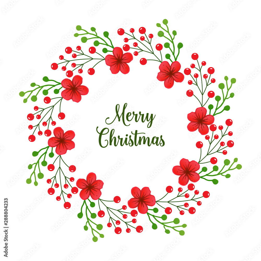 Vintage design for merry christmas, with element of green leafy flower frame. Vector