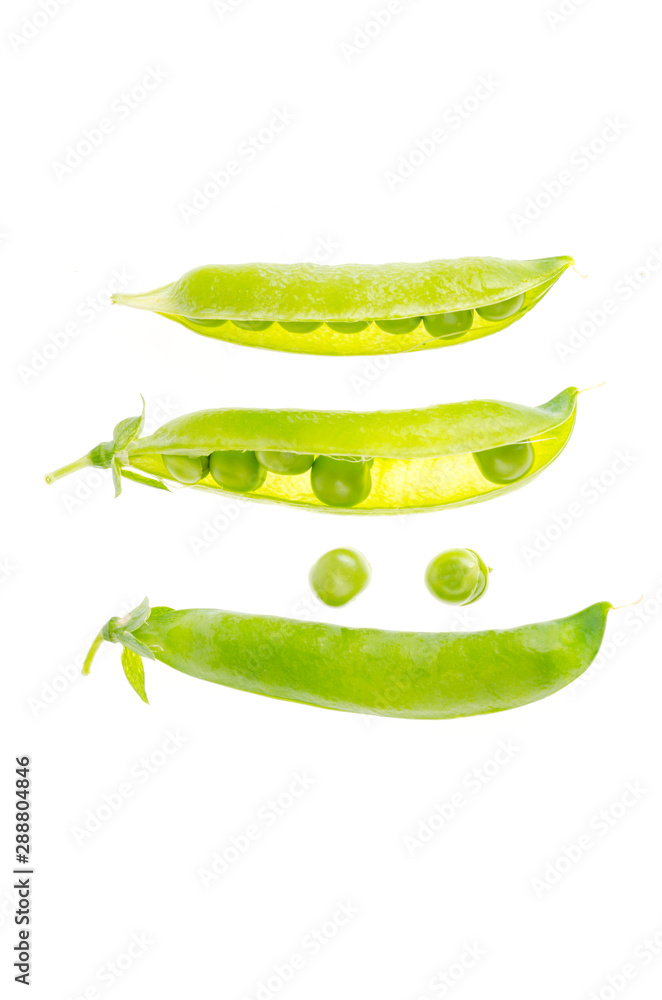 Green pea pods on white background isolated Green pea pods on white background isolated
