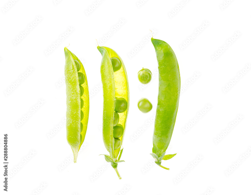 Green pea pods on white background isolated Green pea pods on white background isolated